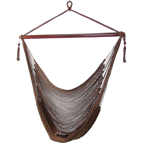 Sunnydaze Extra Large Polyester Rope Hammock Chair and Spreader Bar - Mocha
