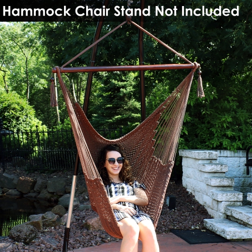 Sunnydaze Extra Large Polyester Rope Hammock Chair and Spreader Bar - Mocha