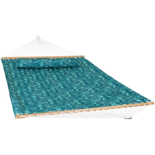 SUNNYDAZE DECOR  Sunnydaze Large Quilted Hammock With Spreader Bar And Pillow - Tropics In Blue