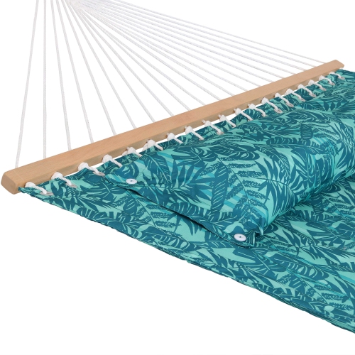 Sunnydaze Large Quilted Hammock with Spreader Bar and Pillow - Blue Tropics