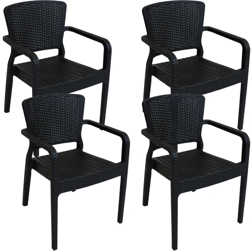SUNNYDAZE DECOR  Sunnydaze Segonia Plastic Stackable Dining Armchair - - Set Of 4 In Black