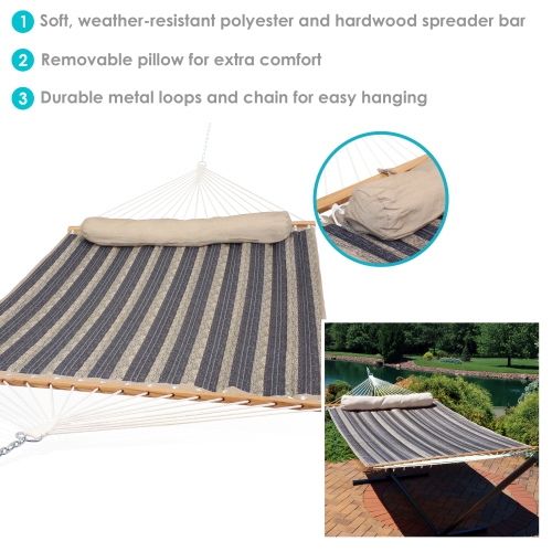 Sunnydaze Large Quilted Hammock with Spreader Bar and Pillow - Mountainside