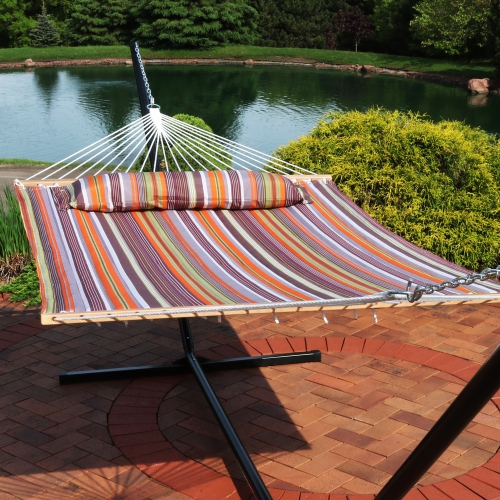 Sunnydaze Large Quilted Hammock with Spreader Bars and Pillow - Sunset