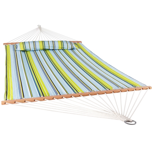 SUNNYDAZE DECOR  Sunnydaze Large Quilted Fabric Hammock With Spreader Bars - Blue And In Green