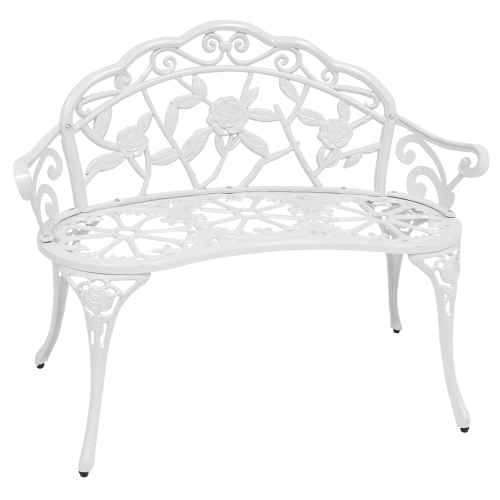 Sunnydaze 2-Person Classic Rose Cast Aluminum Outdoor Garden Bench - White
