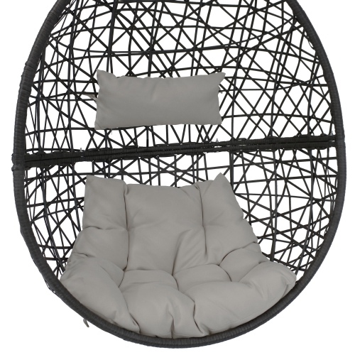 Sunnydaze Black Resin Wicker Hanging Egg Chair with Cushions - Gray