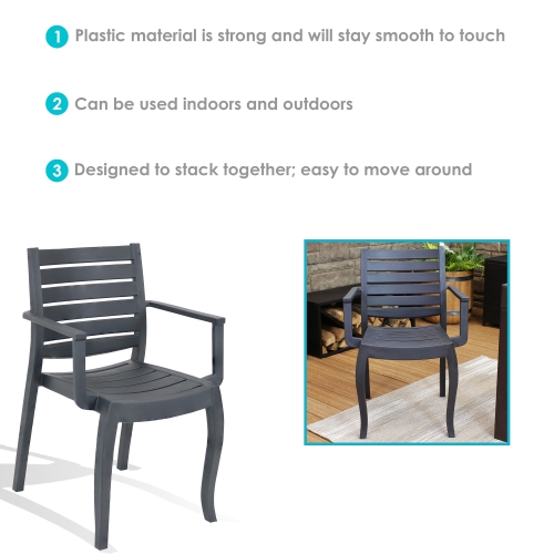 Sunnydaze Illias Plastic Stackable Patio Armchair - Gray - Set of 2