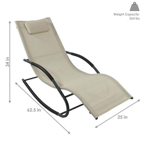 Sunnydaze Sling Outdoor Rocking Wave Lounger with Pillow - Beige - Set of 2
