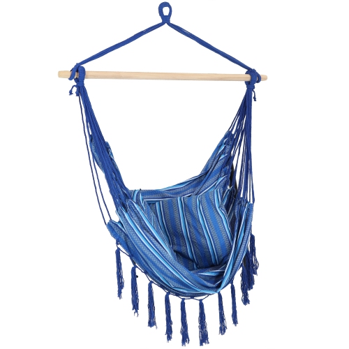 SUNNYDAZE DECOR  Sunnydaze Polyester Hammock Chair With Cushions And Fringe - Stripes In Blue This hammock chair has been a great addition to my front porch