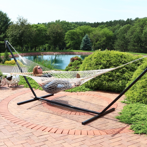 Sunnydaze 2-Person Cotton Rope Hammock with Spreader Bars - Natural