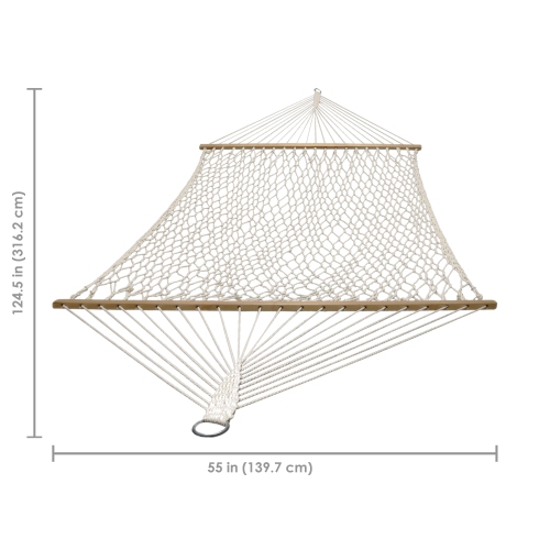 Sunnydaze 2-Person Cotton Rope Hammock with Spreader Bars - Natural