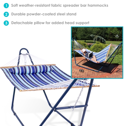 Sunnydaze 2-Person Quilted Hammock with Universal Steel Blue Stand - Beach