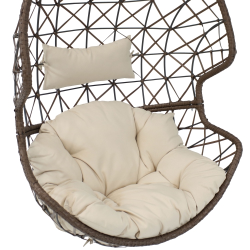 Sunnydaze Brown Resin Wicker Basket Hanging Egg Chair with Cushions - Beige