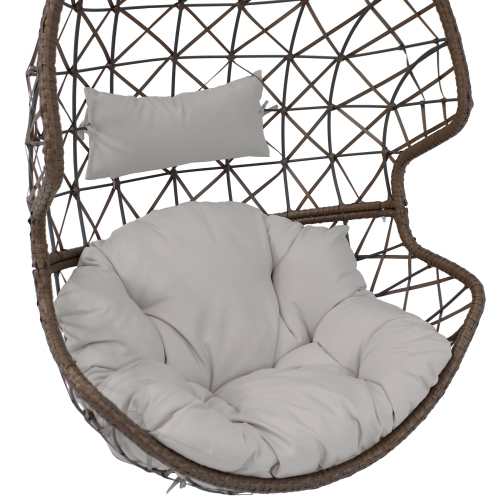 Sunnydaze Brown Resin Wicker Basket Hanging Egg Chair with Cushions - Gray