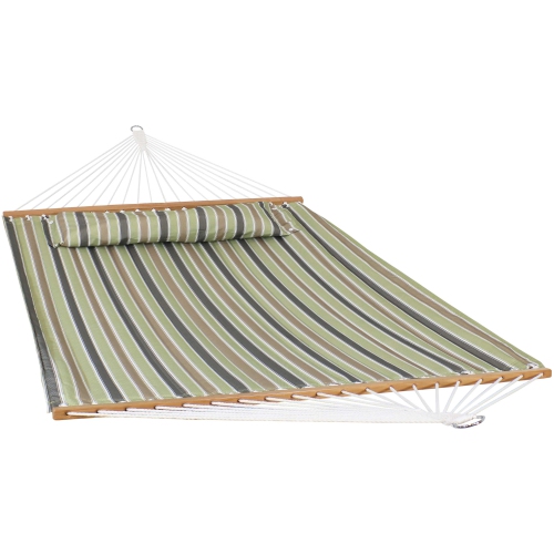 SUNNYDAZE DECOR  Sunnydaze Large Quilted Hammock With Spreader Bar And Pillow - Khaki Stripe