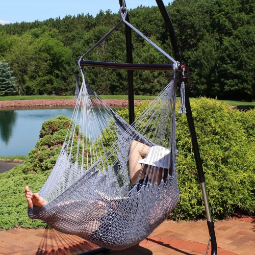 Sunnydaze Extra Large Polyester Rope Hammock Chair with Spreader Bar - Gray