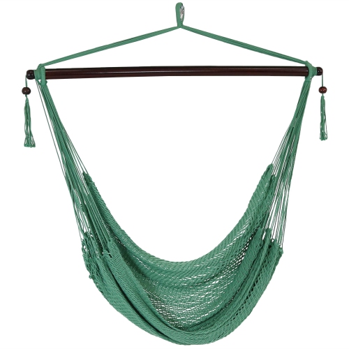 Sunnydaze Extra Large Polyester Rope Hammock Chair and Spreader Bar - Green