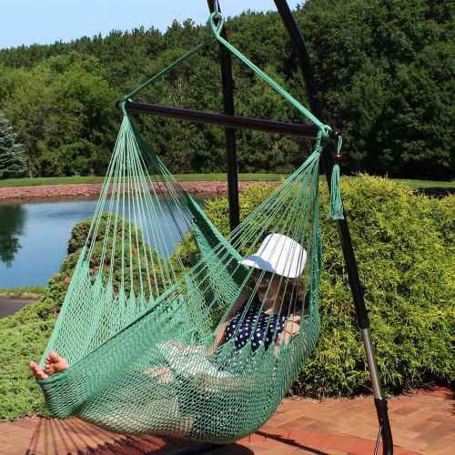 Sunnydaze Extra Large Polyester Rope Hammock Chair and Spreader Bar - Green