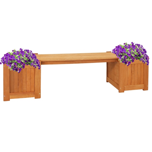 Sunnydaze Meranti Wood Outdoor Bench with Planter Boxes