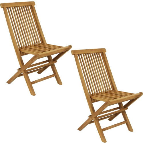 Sunnydaze Hyannis Solid Teak Wood Folding Slat-Back Patio Chair - Set of 2