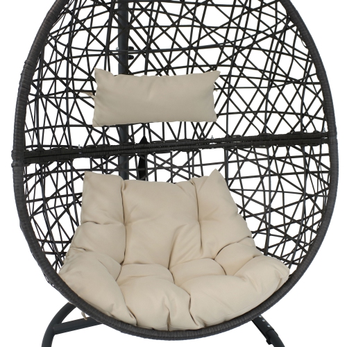 Sunnydaze Resin Wicker Hanging Egg Chair with Steel Stand/Cushions - Beige