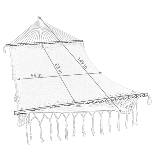 Sunnydaze 2-Person Woven Rope Hammock with Spreader Bars and Fringe - Blue