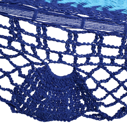 Sunnydaze 2-Person Woven Rope Hammock with Spreader Bars and Fringe - Blue