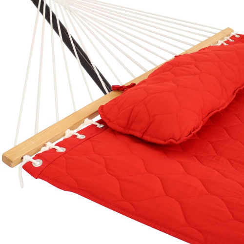 Sunnydaze 2-Person Quilted Fabric Hammock with Steel Stand - Red