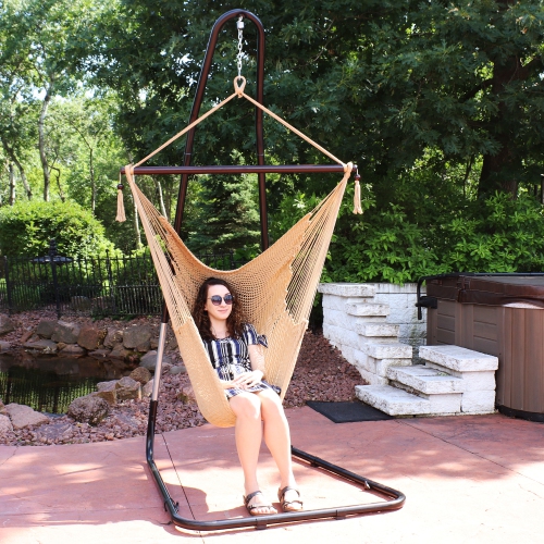 Sunnydaze Extra Large Hammock Chair with Adjustable Steel Stand - Tan
