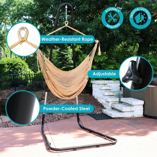 Sunnydaze Extra Large Hammock Chair with Adjustable Steel Stand - Tan