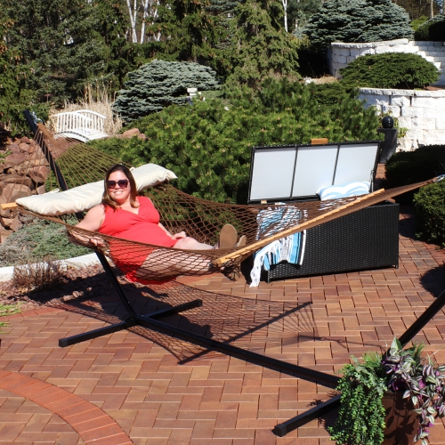 Sunnydaze Large Polyester Rope Hammock with Spreader Bar and Pillow - Brown