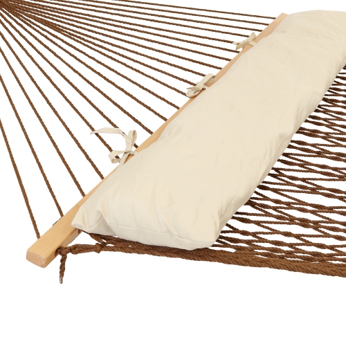 Sunnydaze Large Polyester Rope Hammock with Spreader Bar and Pillow - Brown