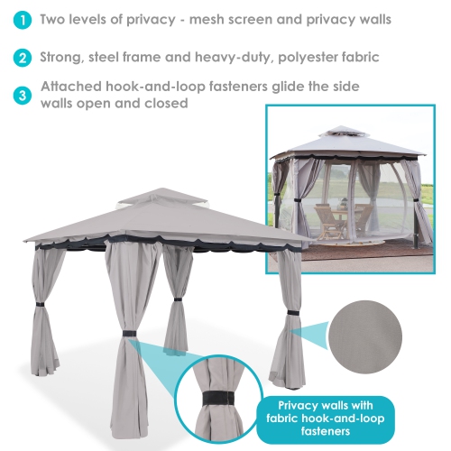 Sunnydaze 10 ft x 10 ft Soft Top Polyester Gazebo with Privacy Wall - Gray