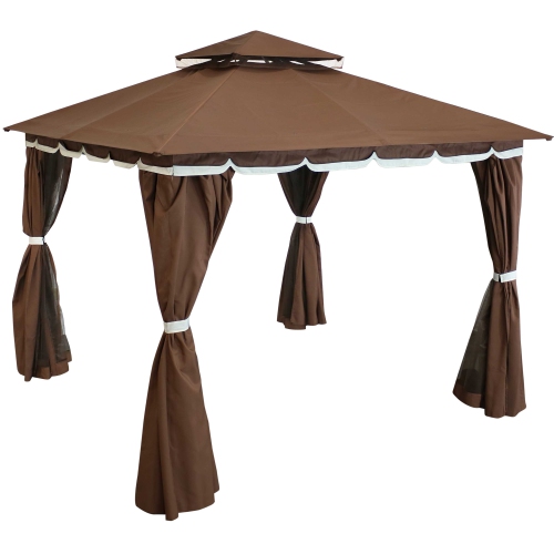 SUNNYDAZE DECOR  Sunnydaze 10 Ft X 10 Ft Soft Top Polyester Gazebo With Privacy Wall - In Brown