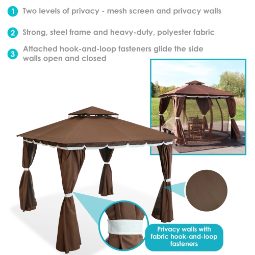 Sunnydaze 10 ft x 10 ft Soft Top Polyester Gazebo with Privacy Wall - Brown