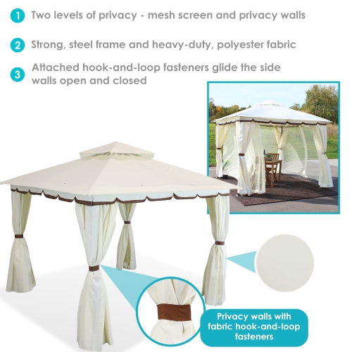 Sunnydaze 10 ft x 10 ft Soft Top Polyester Gazebo with Privacy Wall - Cream