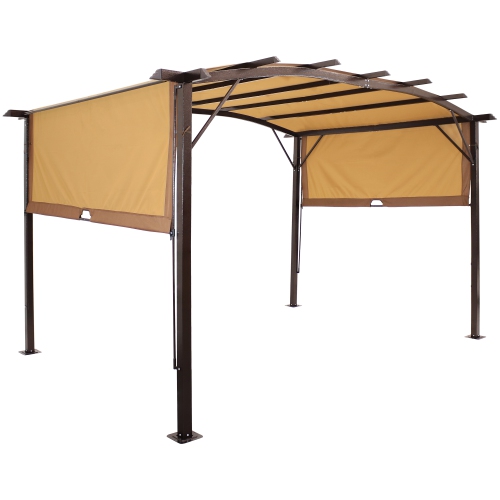 Sunnydaze 9 ft x 12 ft Metal Arched Pergola with Retractable Canopy - Tan
