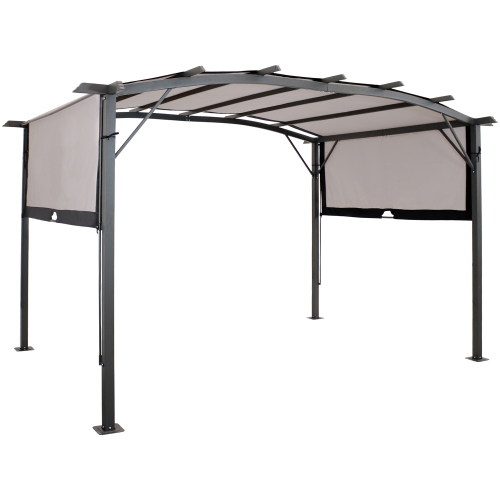 Sunnydaze 9 ft x 12 ft Metal Arched Pergola with Retractable Canopy - Gray