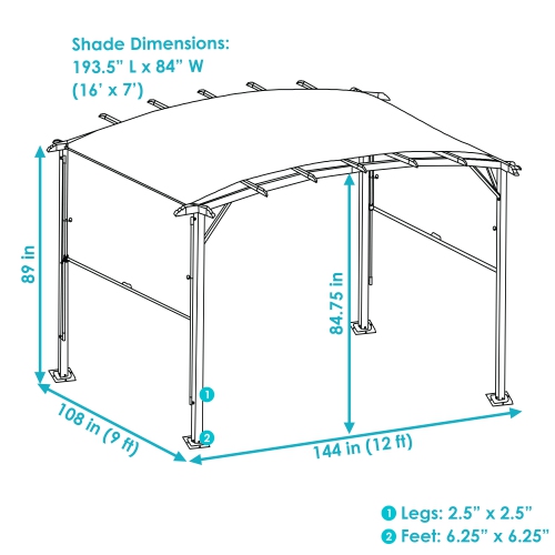 Sunnydaze 9 ft x 12 ft Metal Arched Pergola with Retractable Canopy - Gray