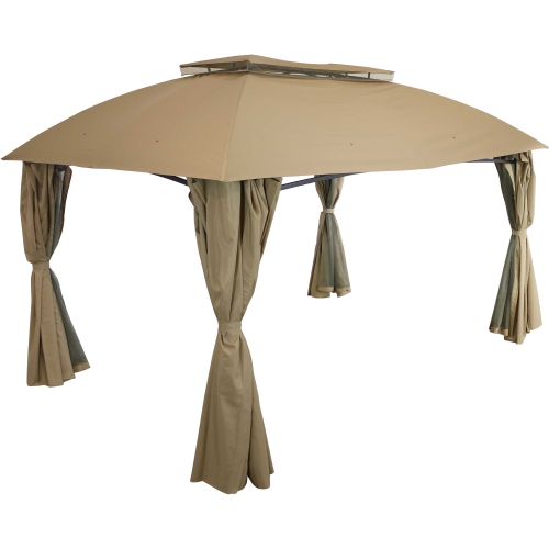 Sunnydaze 10 ft x 13 ft Soft Top Polyester Gazebo with Privacy Wall - Tan