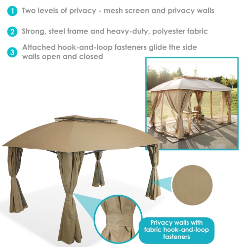Sunnydaze 10 ft x 13 ft Soft Top Polyester Gazebo with Privacy Wall - Tan