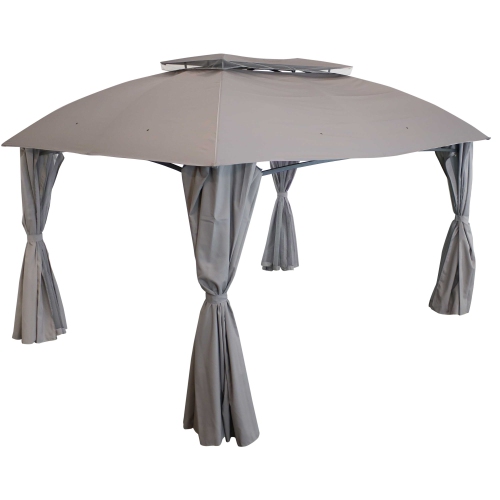 Sunnydaze 10 ft x 13 ft Soft Top Polyester Gazebo with Privacy Wall - Gray