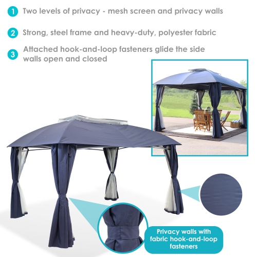 Sunnydaze 10 ft x 13 ft Soft Top Polyester Gazebo with Privacy Wall - Navy