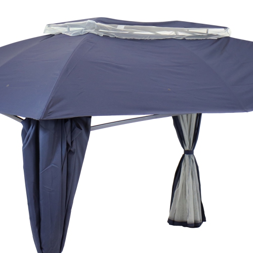 Sunnydaze 10 ft x 13 ft Soft Top Polyester Gazebo with Privacy Wall - Navy