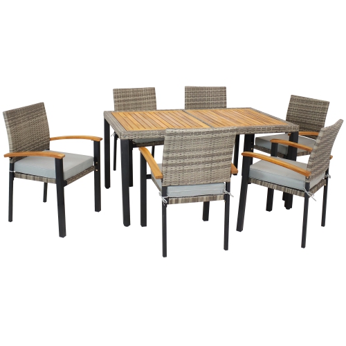 Sunnydaze Carlow Resin Wicker 7-Piece Patio Dining Set - Gray/Stone Gray