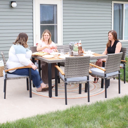 Sunnydaze Carlow Resin Wicker 7-Piece Patio Dining Set - Gray/Stone Gray