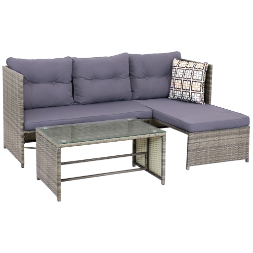 Sunnydaze Longford Rattan Patio Chaise Sofa Sectional Set - Charcoal