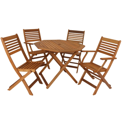 SUNNYDAZE DECOR  Sunnydaze Meranti Wood 5-Piece Folding Patio Dining Table And Chairs Set