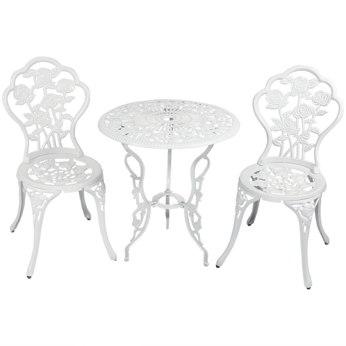 SUNNYDAZE DECOR  Sunnydaze Flower Design Cast Aluminum 3-Piece Patio Bistro Set - In White