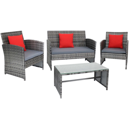 SUNNYDAZE DECOR  Sunnydaze Ardfield Rattan 4-Piece Patio Furniture Set - Mixed In Gray
